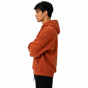 Sudadera con Capucha Oversize para Hombre, Color Sólido, Forro Polar, Estilo Casual, para Invierno, Naranja, Tejido de Algodón, Lavado Ácido - Product Image 3
