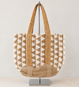 Crochet Tote <b>Bag</b> Geometric Pattern Bohemian Style <b>Beach</b> <b>Bag</b> For <b>Women</b> Durable Open Top Two Handles - Product Image 1