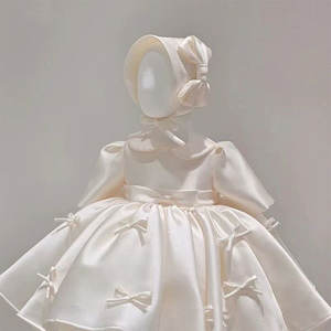 Robe de princesse en satin avec nœud et manches pour bébé fille, tenue de fête de luxe pour le premier anniversaire, robe courte pour enfant de 6 mois à 3 ans - Product Image 2