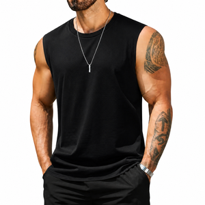 Men's <b>Black</b> Sleeveless <b>Knitted</b> Tank Top O-Neck Solid Color Breathable Lightweight Casual Gym Workout Fitness Muscle Sports <b>Vest</b> - Product Image 1