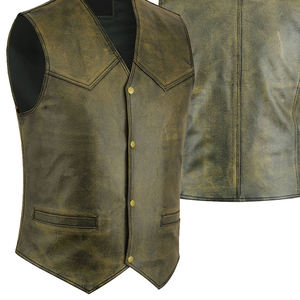 Chaleco de Cuero Genuino Vintage para Hombre, Cuello en V, Cierre de un Solo Botón, Color Sólido, Ropa de Otoño, Chalecos de Cuero Casuales - Product Image 5