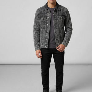 Veste en jean noire délavée style vintage pour homme, col rabattu, simple boutonnage, coupe trucker - Product Image 1