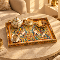 Plateau de service artistique en bois naturel émaillé |   Décoration de mariage traditionnelle du Ramadan, table rectangulaire pour le thé, le café et les en-cas, décoration de la maison