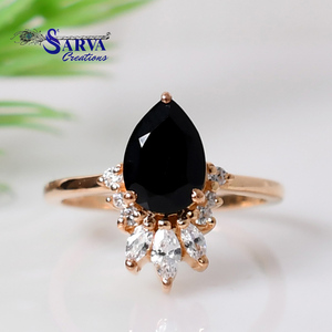Anillo de Ónix Negro Natural, Chapado en Oro Rosa, Plata de Ley 925, Moissanita, Gema en Forma de Pera, Diseño Floral, Joyería de Moda para Mujer - Product Image 2
