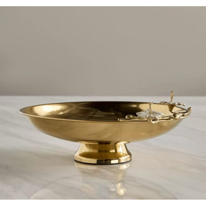 Bandeja de Servicio de Aperitivos de Latón Antiguo con Tres Compartimentos, Detalles de Borde de Cuerda y Asa Central en Forma de Anillo, Bandeja para Condimentos con Divisiones - Product Image 4