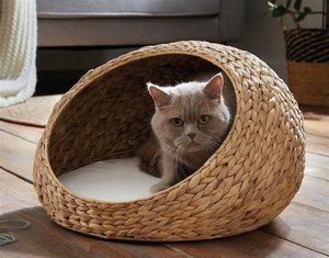 Panier de couchage pour animaux de compagnie en jacinthe d'eau tressé à la main en forme d'oreilles de chat, naturel et confortable, pour chats et petits chiens, usage intérieur, fabriqué au Vietnam - Product Image 6