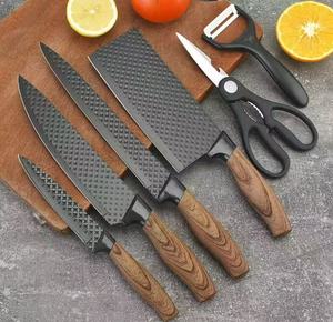 Juego de cuchillos y tijeras de cocina de 6 piezas estilo alemán, recubiertos con película, mango grueso, fabricados en fábrica, OEM, ODM, DIY, éxito de ventas. - Product Image 1