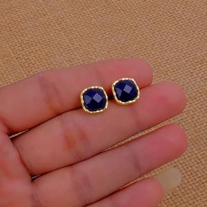 Handmade Trendy Sodalite Cushion Shape Colet <b>Set</b> Anti-Tarnish Brass Stud Earrings for <b>Women</b> Great <b>Gift</b> Idea - Product Image 3