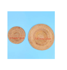 Ensemble de dessous de plat et de sets de table en rotin BOHO, vente en gros, sets de table bohèmes en rotin, dessous de verre ronds en rotin - Product Image 1