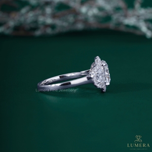 Round Brilliant Cut Lab Grown Diamond Three Stone Halo Engagement <b>Ring</b> 18K White Gold Half <b>Moon</b> Side Stones Cluster Bridal <b>Ring</b> - Product Image 5