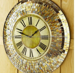 <b>Antique</b> <b>Style</b> Mosaic Glass Hanging Iron Wall <b>Clock</b> Single Face Modern Design with High Quality Metal Needle Display - Product Image 1