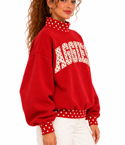 Sweat-shirt surdimensionné à col montant pour femme, personnalisé OEM, avec lettres brodées en appliqué, imprimé à pois, style décontracté - Product Image 2
