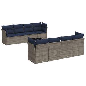 Juego de sofás de patio de ratán sintético gris de 9 piezas con cojines, muebles duraderos para exteriores - Product Image 2