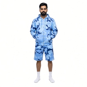 Ensemble de survêtement unisexe bleu camouflage à capuche, manches longues, short décontracté à cordon de serrage, respirant, en Spandex/Nylon, pour l'hiver - Product Image 1