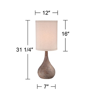 Elegant design Hammered Brown <b>Table</b> Lamp Set of 2 Textured Metal Base Linen Fabric Shade Elegant <b>Bedside</b> Nightstand - Product Image 4