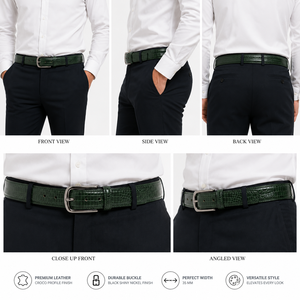 Cinturón Transpirable de Cuero Vacuno con Grabado de Cocodrilo para Hombre, con Hebilla de Acero Negro Brillante, Formal y Casual, 35 mm - Product Image 4