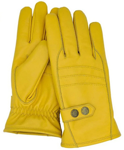 Gants de conduite unisexes en cuir de chèvre jaune, à doigts entiers, avec sangle de poignet réglable à bouton-pression pour la mode en plein air - Product Image 6