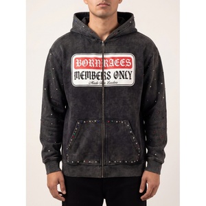 Sweat à capuche zippé vintage pour homme, délavé, avec strass et imprimé graphique, coupe oversize, style streetwear - Product Image 1