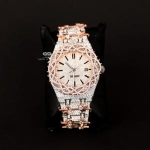 Montre automatique de luxe pour homme en acier inoxydable, couleur rose, entièrement sertie de diamants, style Hip Hop Bling, boîtier carré - Product Image 1