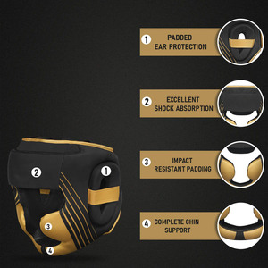 Protector de Cabeza de Boxeo Five B Negro y Dorado, Hecho de Cuero, para Muay Thai, Kickboxing, con Logotipo y Diseño Personalizados, Protector de Cabeza para Combates de UFC - Product Image 6