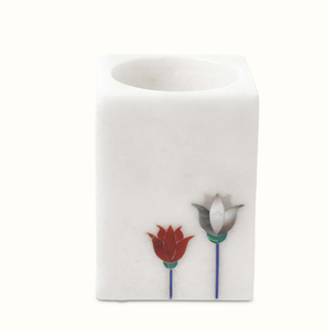 Marble Pen Holder Top Office Pencil <b>Box</b> With Floral Inlay Design Square Natural Stone Makeup Brush & Toothbrush Holder - Product Image 1