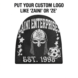 Gorro de Punto Acrílico Premium 100% de 320 GSM para Hombre, Color Negro, con Logotipo Personalizado Impreso en DTF, Gorro de Invierno con Diseño de Calavera, Ajuste Suave y Elástico - Product Image 1