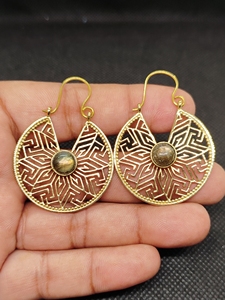 labradorite Export Brass Gemstone Drop <b>Earrings</b> Bulk Handcrafted Gold Plated Finish Pattern Bezel - Product Image 4
