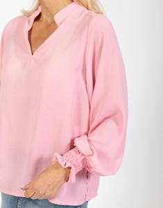 Blusa Sexy para Mujer, Cuello Alto, Manga Raglán, Botones, Puños Elásticos, Transpirable, Antiarrugas, Ecológica, Casual, Verano, Rosa - Product Image 2