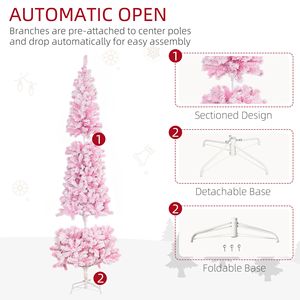 Albero di Natale Artificiale Sottile a Forma di Matita, 7,5 Piedi di Altezza, Non Illuminato, Effetto Neve, con Rami Rosa Realistici a Forma di Pino - Product Image 4
