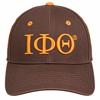 Casquette de baseball marron pour homme Iota-Phi-Theta, lettres grecques brodées or, ajustable, style décontracté, visière incurvée, six panneaux, en coton