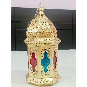 lanterne suspendue en métal doré de style marocain - Product Image 1