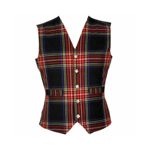 Black Stewart Tartan Kilt <b>Vest</b> - Men's Scottish 5 Buttons Tartan Waistcoat Top Selling Factory Custom Wholesale - Product Image 1