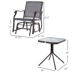 Ensemble de balançoire à bascule d'extérieur Garden Gray 3 pièces avec table bistro et tissu en maille respirante (jusqu'à 352 lb) - Product Image 3
