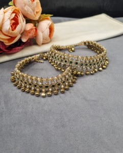 Par de tobilleras étnicas con incrustaciones de cristal, cadena ajustable para el tobillo, para mujer, joyería de boda, conjunto Payal, joyería nupcial tradicional - Product Image 4