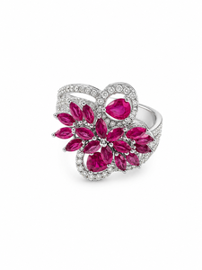 Anillo de Lujo con Rubí y Diamantes en Plata de Ley 925 con Baño de Rodio para Compromiso y Boda - Product Image 4