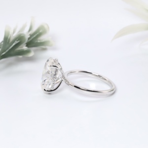 Classic White Gold Oval Cut Lab Grown Diamond Engagement <b>Ring</b> Double Claw Prong Solitaire Slender <b>Plain</b> Band Jewelry For Women - Product Image 2