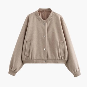 Women's <b>Black</b> Short Varsity <b>Jacket</b> Full Sleeve Stand Collar Button Closure Sporty Casual Outerwear Solid Color Contrast Trim - Product Image 5