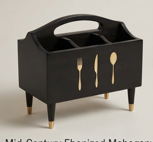 Hand Engraved Leaf Design Mango Wood Serving <b>Caddy</b> Unique Decorative Tableware Cutlery <b>Kitchen</b> Organizer - Product Image 2