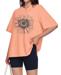 Nouvel arrivage : T-shirt décontracté pour femme en coton imprimé 100 %, manches courtes, col rond, épaules tombantes, coupe oversize, fabriqué au Bangladesh - Product Image 3