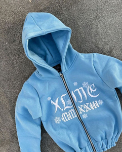 ชุดเซ็ตฮู้ดดี้ซิปโอเวอร์ไซส์ผ้าฟลีซทอเนื้อนุ่มสำหรับผู้ชายสไตล์วินเทจย้อนยุคแบบฟอกสี - Product Image 5