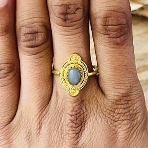 Hot Selling Grey Moonstone Boho Brass Jewelry 18k Gold Plated <b>Ring</b> For Women’s Vintage Ornate <b>Statement</b> Wholesale Handmade <b>Ring</b> - Product Image 4