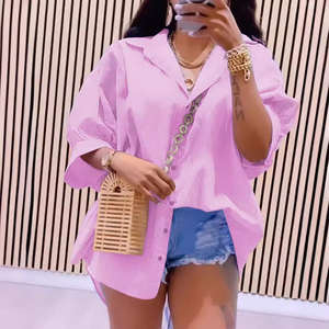 Women's Hollowed-Out Back Striped Shirt <b>Bubble</b> Sleeve Drawstring Lacing Loose Fit Breathable Blouse Wholesale Supplier OEM - Product Image 3