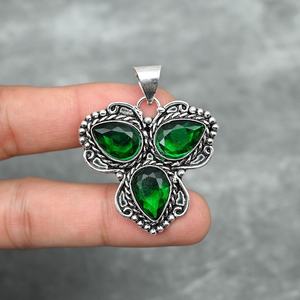 Wholesale <b>Emerald</b> Green Cubic Zirconia Multi-Stone <b>Pendant</b> 925 Sterling Silver Plated Vintage Filigree Teardrop Gemstone Jewelry - Product Image 1