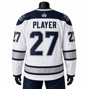 Wholesale Premium White Blue Ice Hockey Jersey with Embroidered <b>Crown</b> Logo Lace-Up <b>V</b>-Neck Team Uniform - Product Image 3