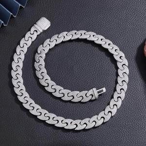 Hot Selling GRA Certified 925 <b>Silver</b> VVS Moissanite <b>Cuban</b> <b>Chain</b> <b>Cuban</b> <b>Link</b> <b>Chain</b> Necklace Bracelet for Men Pass Diamond Tester - Product Image 1