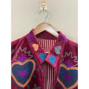 Hand Embroidered Velvet <b>Knitted</b> Cotton Jacket Women Mandarin Collar Full Sleeve Floral <b>Pattern</b> Open Front Prairie Winter/Spring - Product Image 2