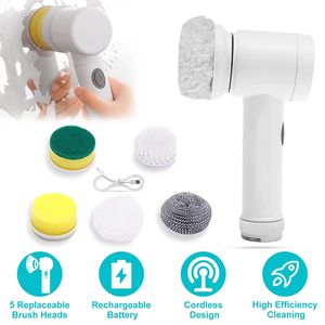 Spazzola Elettrica Senza Fili a 5 Testine per Pulizia, Ricaricabile, con Testine Sostituibili per Cucina e Doccia - Product Image 1