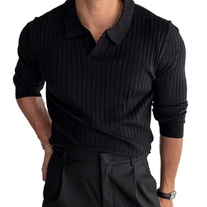 Polo en tricot à manches longues blanc pour homme, couleur unie, design élégant et décontracté, respirant - Product Image 3