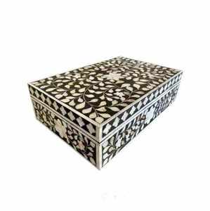 Caja de Regalo Rectangular de Madera con Incrustaciones de Hueso, Diseño Floral Personalizado, Ecológica, Moderna, al Mejor Precio - Product Image 1