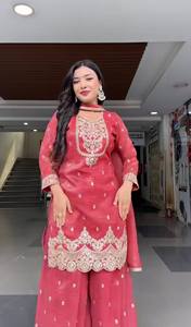 Conjunto de Salwar Kameez Rosa Bordado para Mujer, Ropa Étnica para Fiesta, Sin Arrugas, de Secado Rápido, con Dupatta - Product Image 6